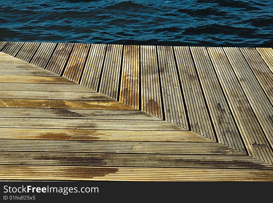 Part of wooden pedestrian zone at Thessalonica's seaside in Greece