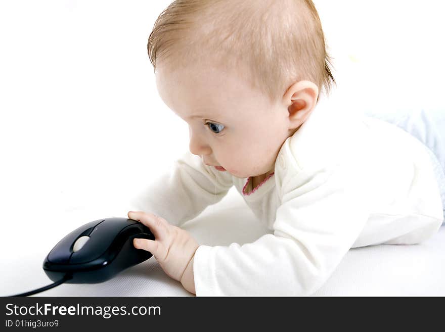 Baby playing on white background. Baby playing on white background