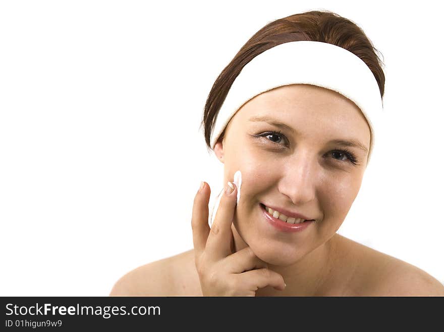 Woman in spa on white