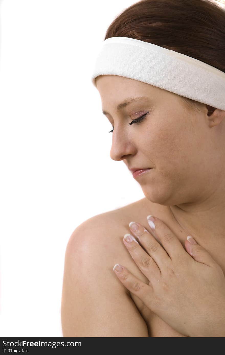 Woman in spa on white