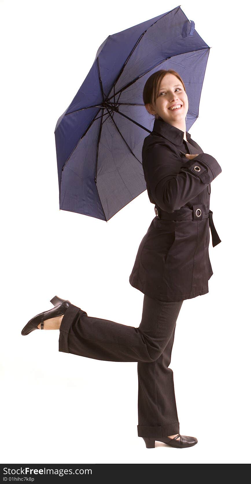 Woman with umbrella on a white background