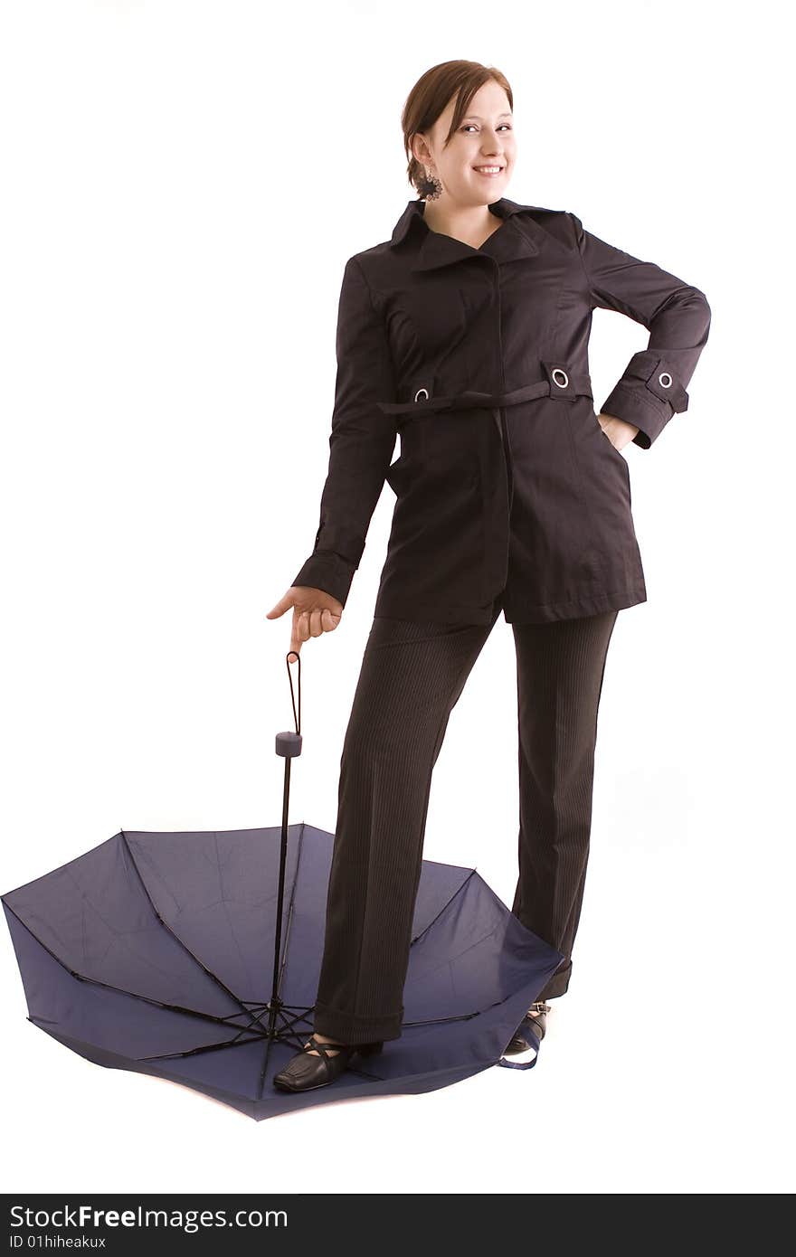 Woman with umbrella on a white background