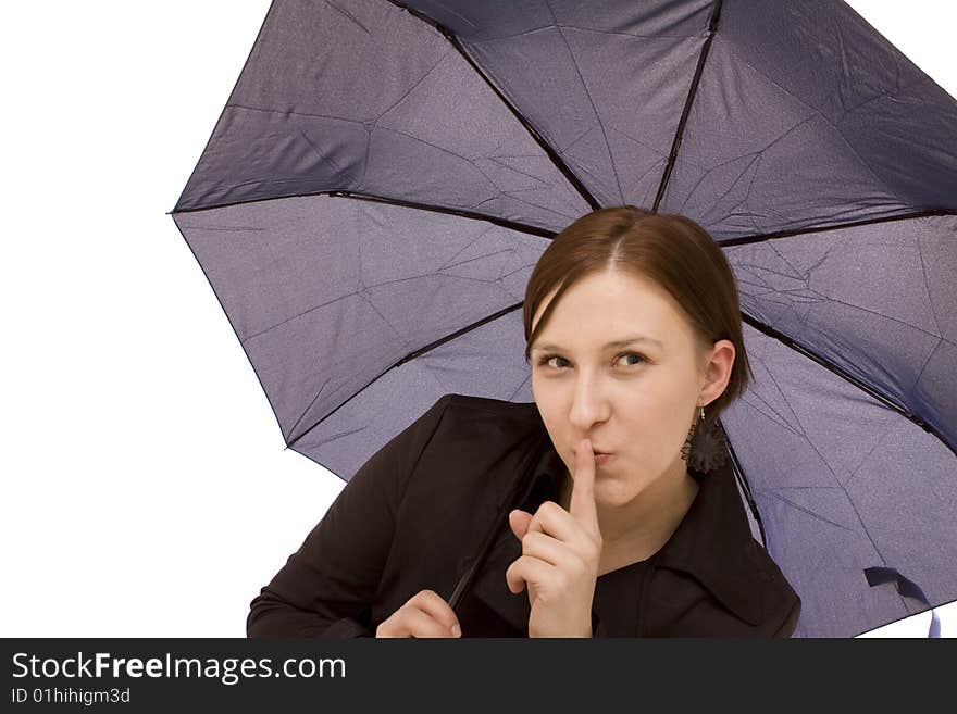 Woman with umbrella on a white background