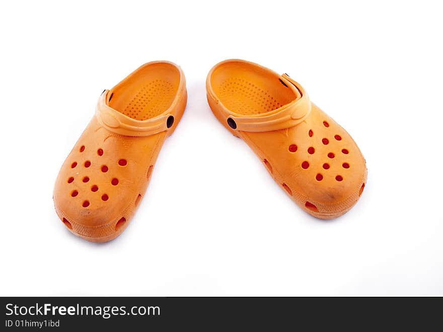 Orange men summer foot wear isolated on white. Orange men summer foot wear isolated on white