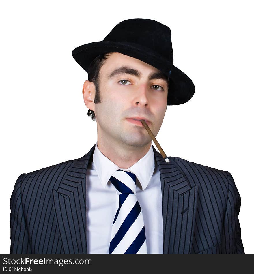 Retro businessman smoke a cigarette