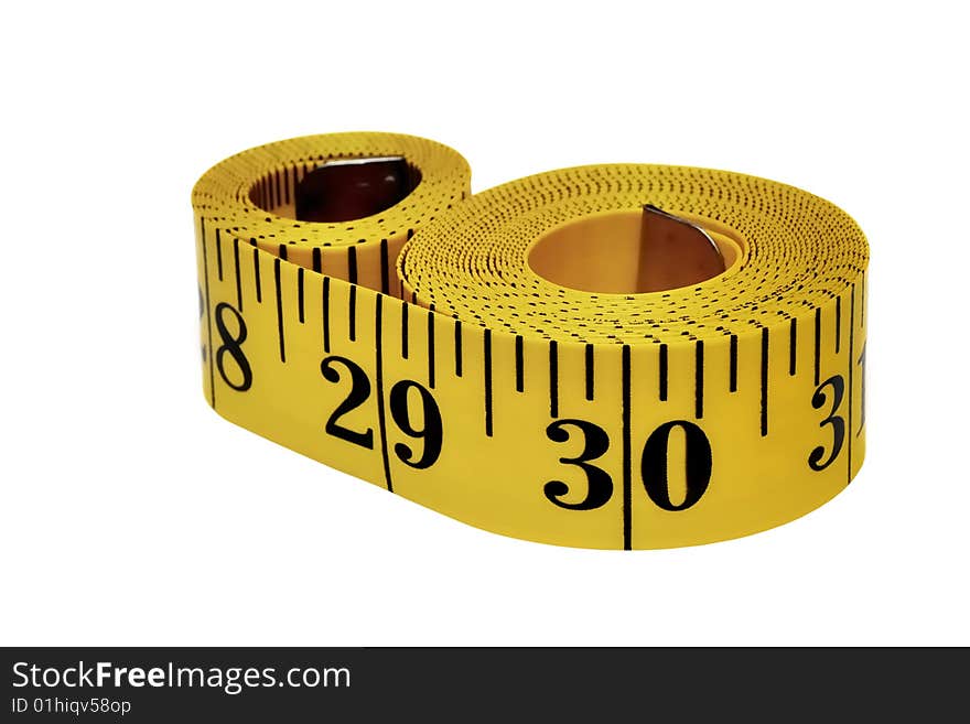 A yellow measuring tape - isolated over white