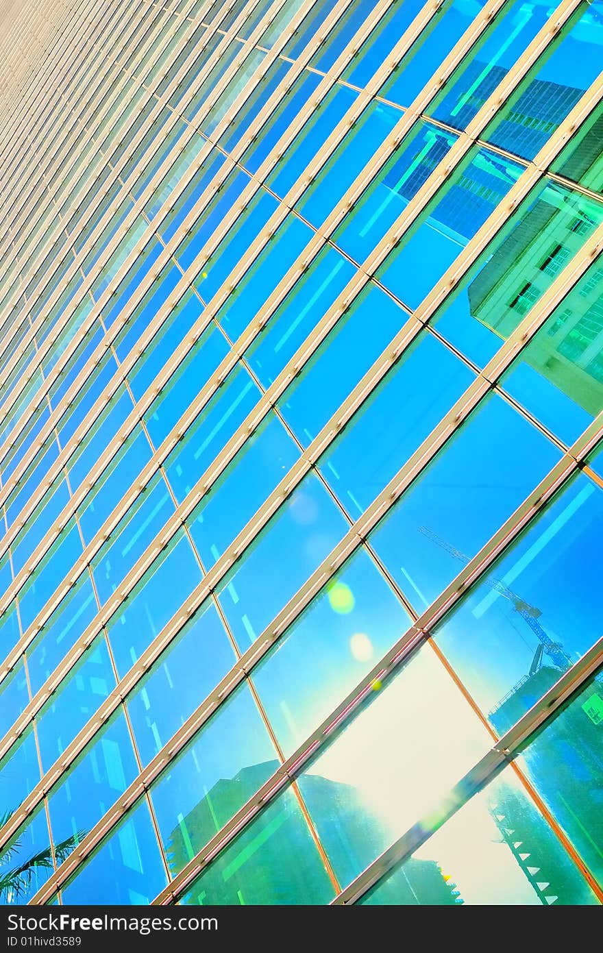 Facade of an office building in Miami Florida. New construction reflecting.