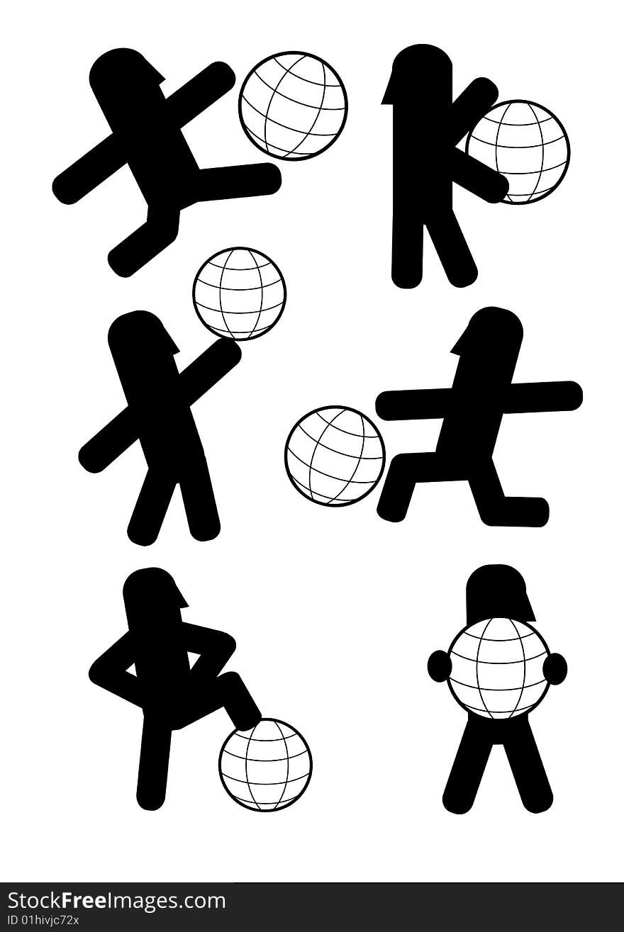 Silhouette of little men with the globe. Silhouette of little men with the globe