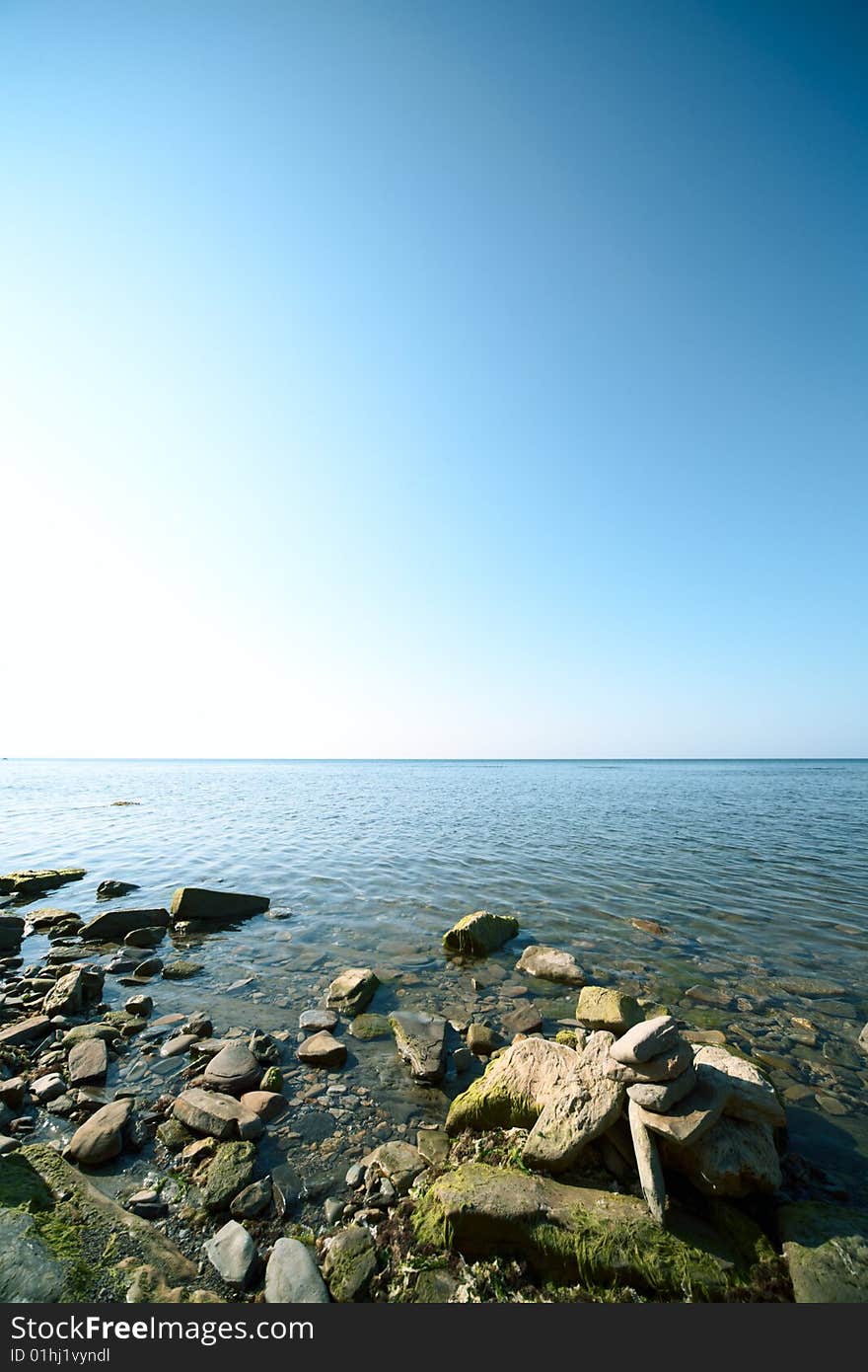 Blue sky and water. summer season on sea