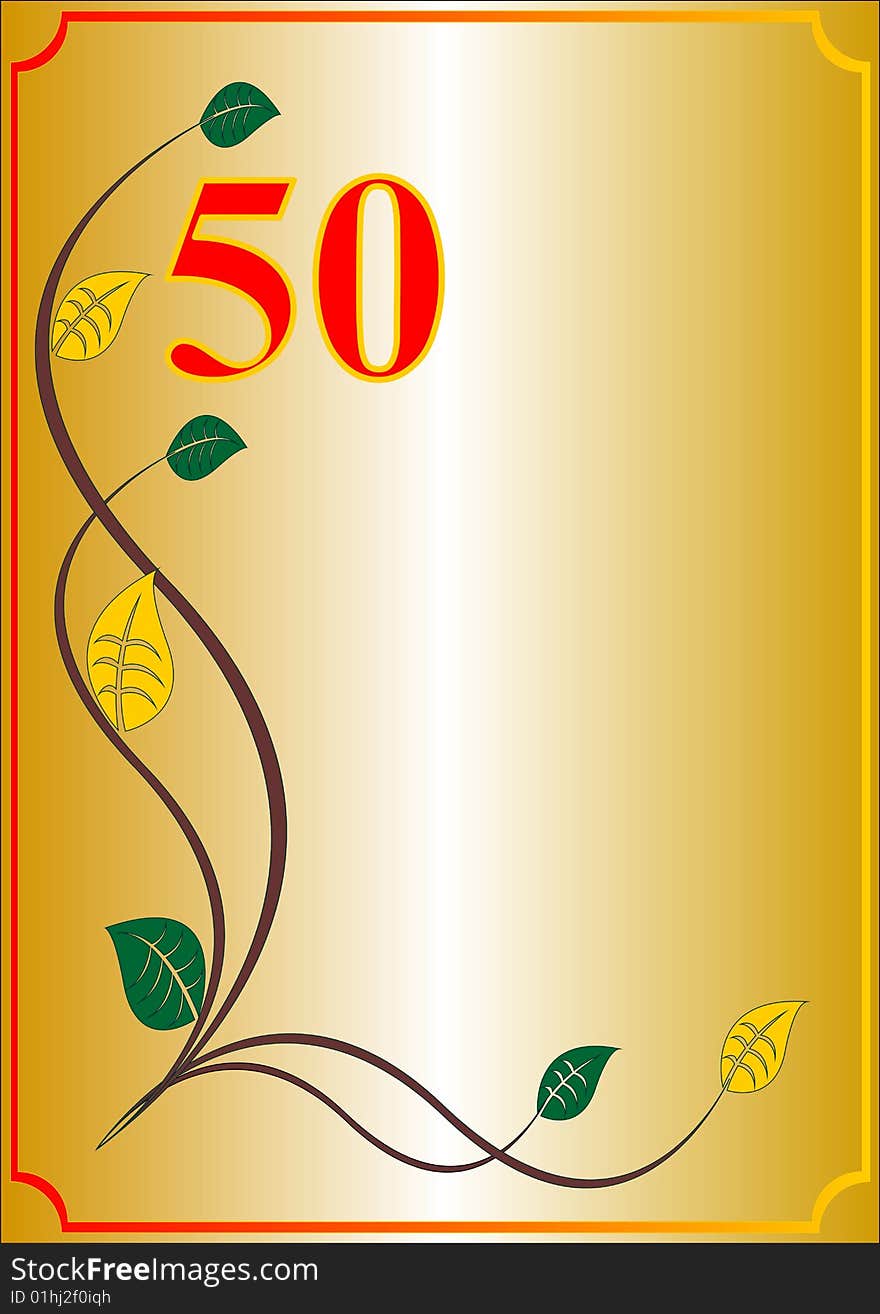 Red numbers and abstract leaves on a gold background. Red numbers and abstract leaves on a gold background