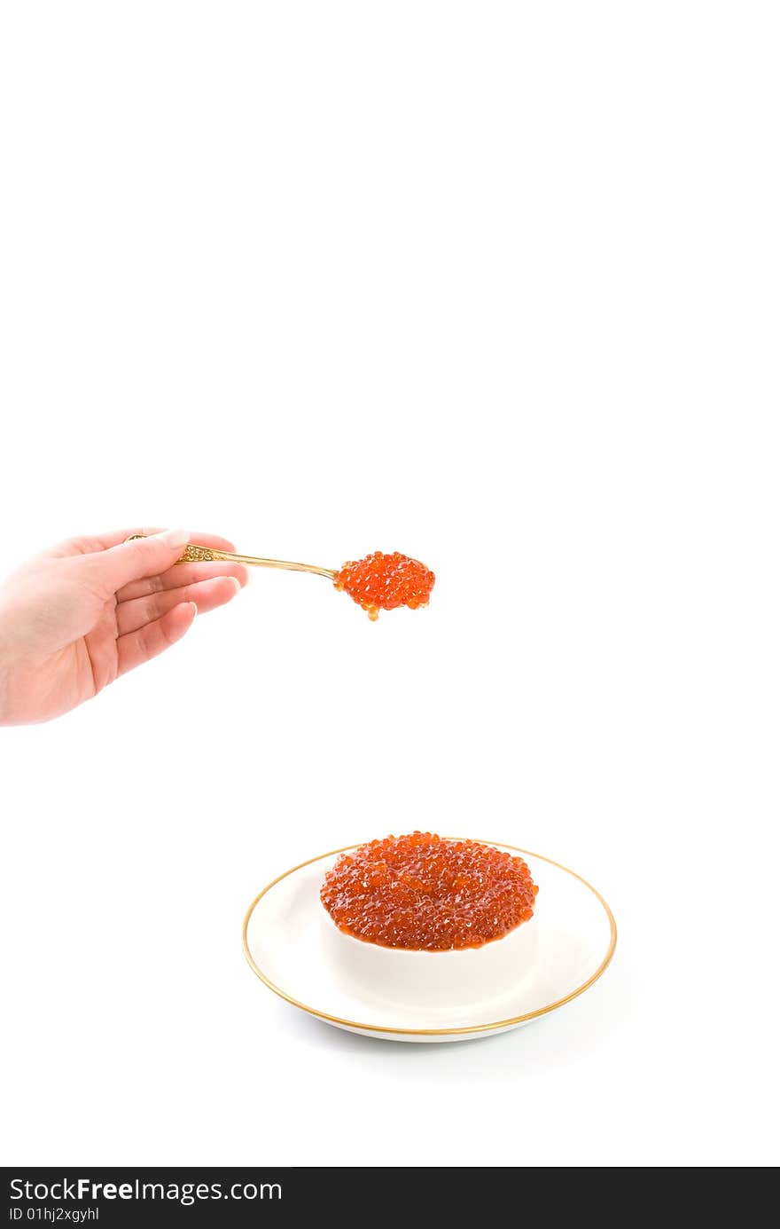 Red caviar isolated on white background