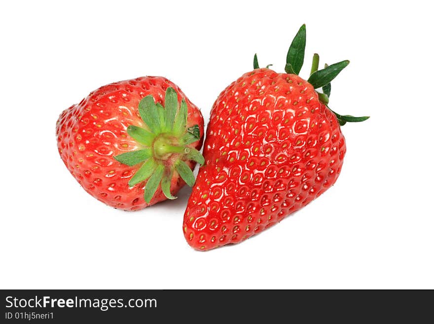 Two Pieces Strawberry Isolation on White Background