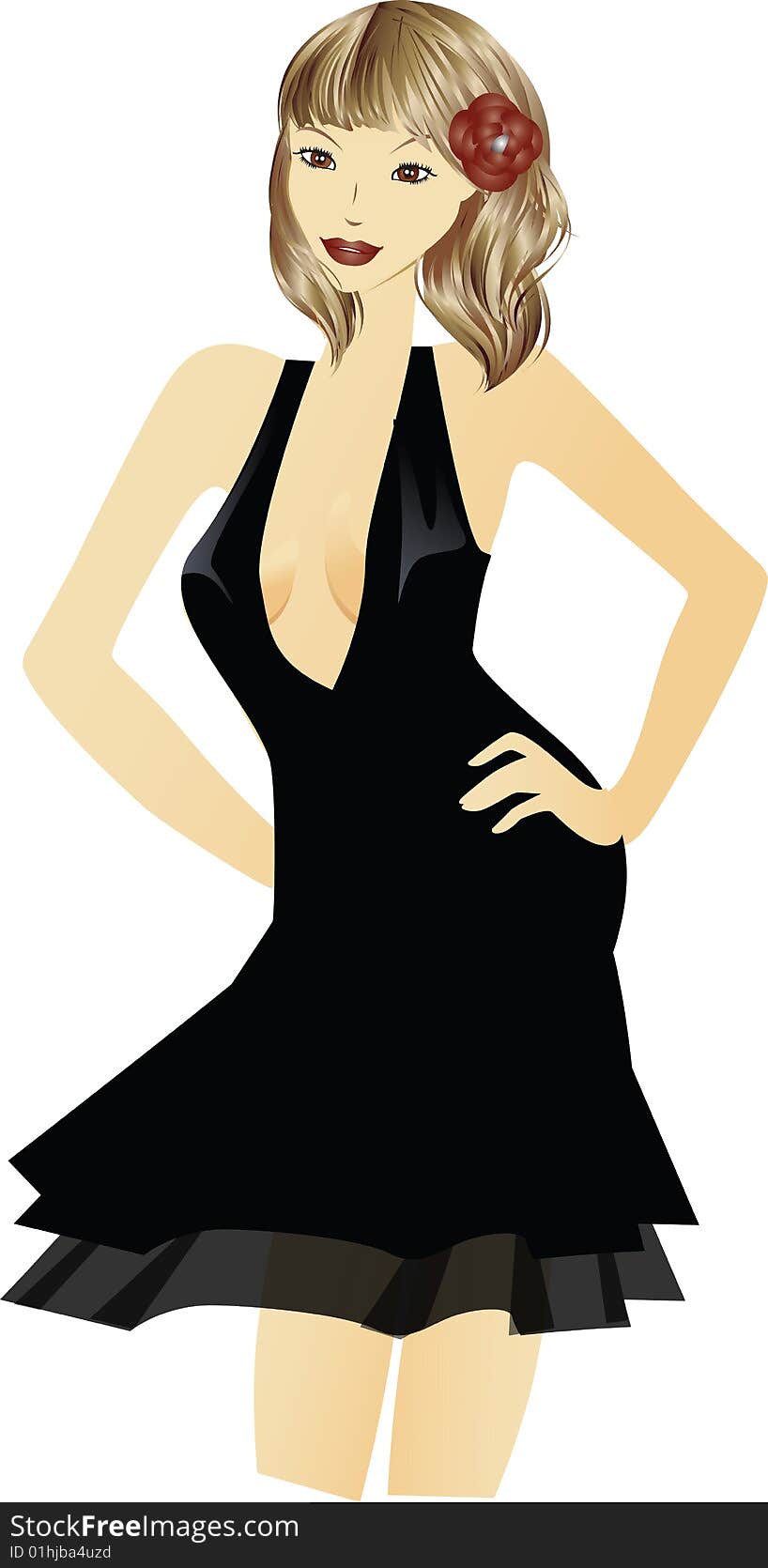 Illustration with elegance blonde woman in black dress