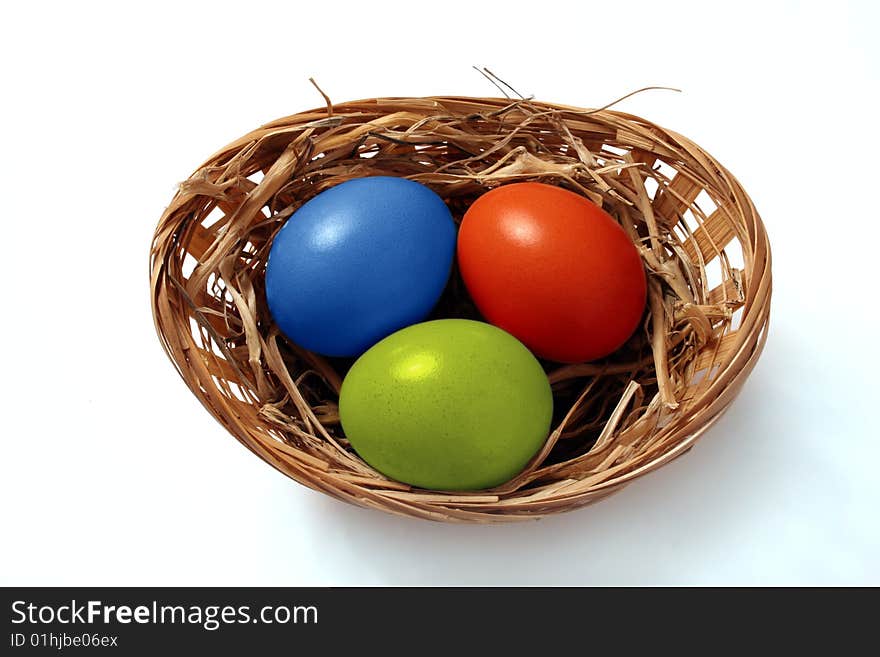 The Peaster dyed egg in basket with straw. The Peaster dyed egg in basket with straw.