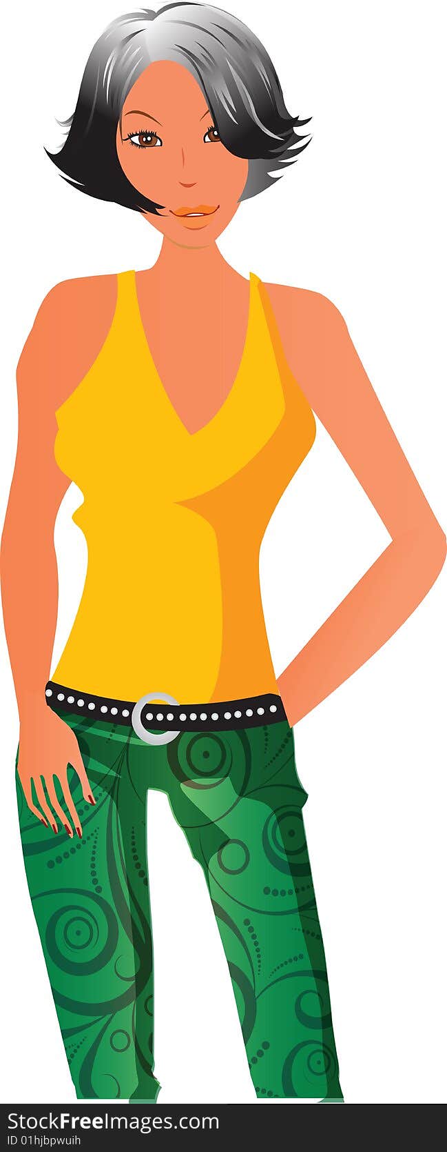 Illustration with lovely woman in yellow and green