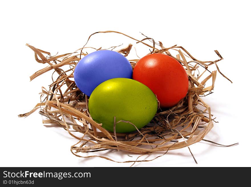 The Peaster dyed egg on bunch of straw. The Peaster dyed egg on bunch of straw.