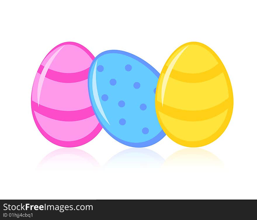 Cute colorful easter eggs lined up in a row isolated on white background