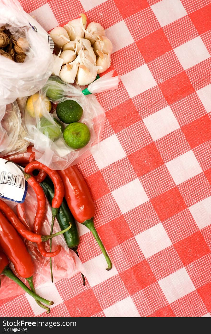 Variety of seasoning ingredients on the table