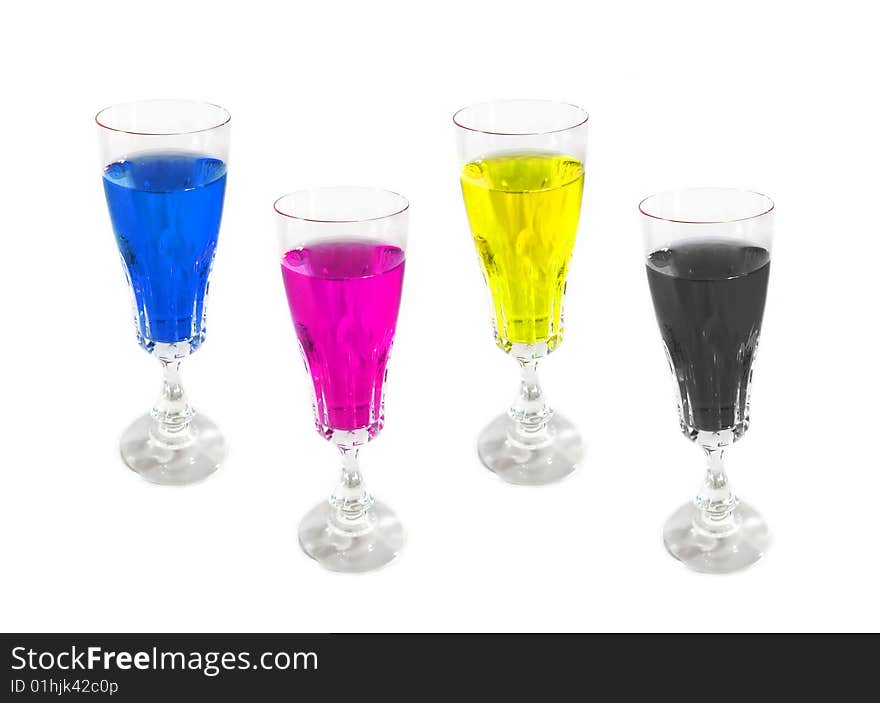 wine drink glasses colored on CMYK palette