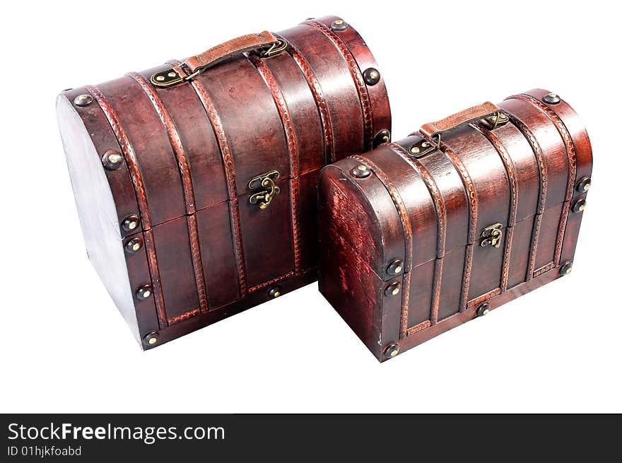 The big and small vintage chests isolated on a white