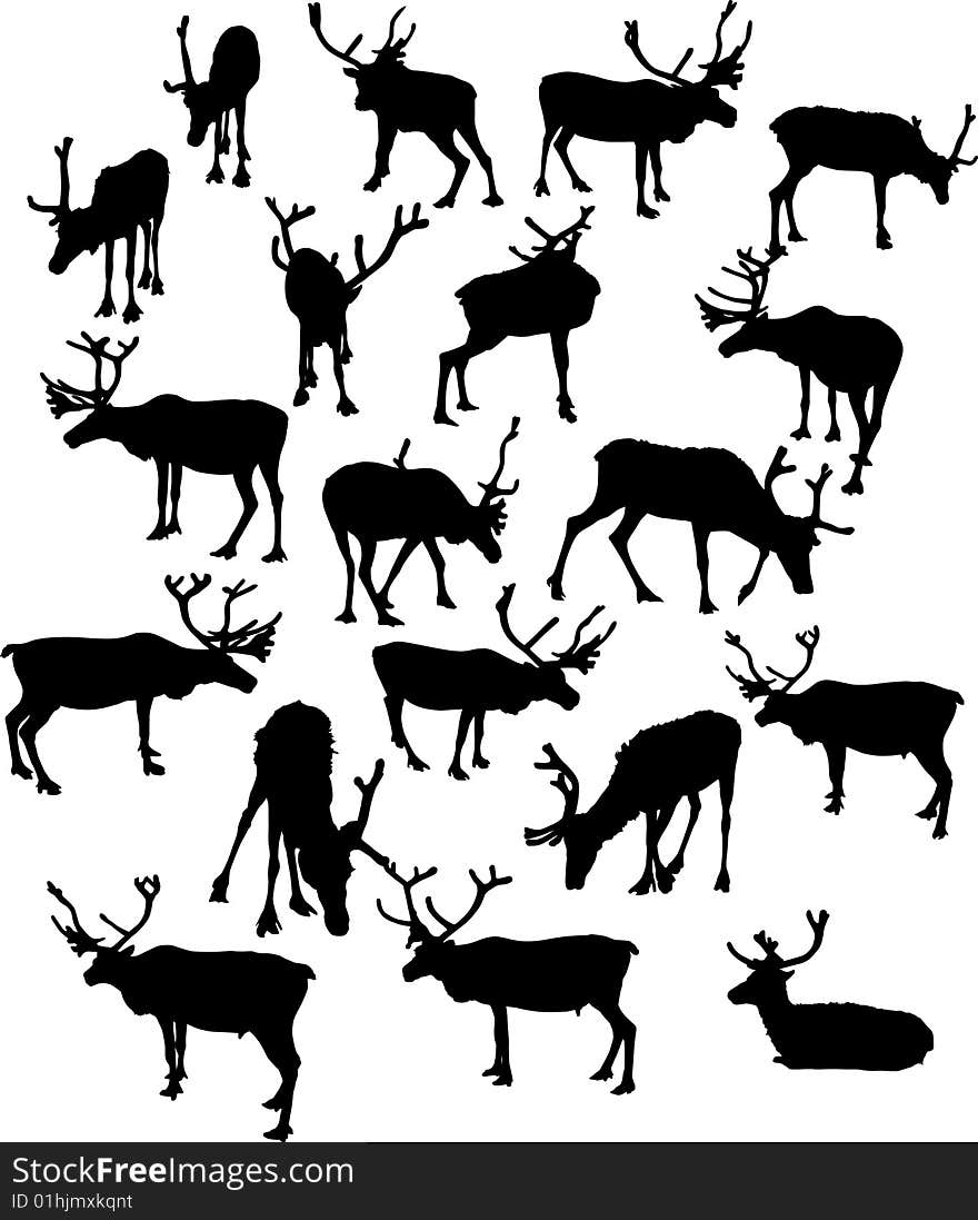 Illustration with deer silhouettes isolated on white background. Illustration with deer silhouettes isolated on white background