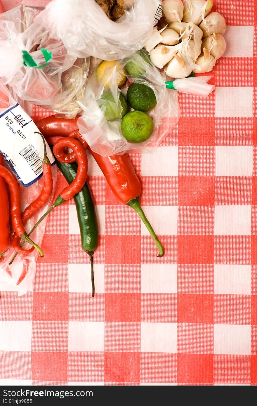 Variety of seasoning ingredients on the table