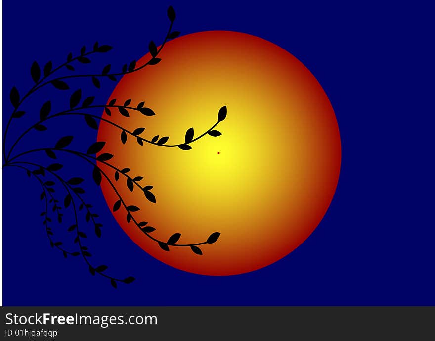 Red Sunset with blue sky and tree vector