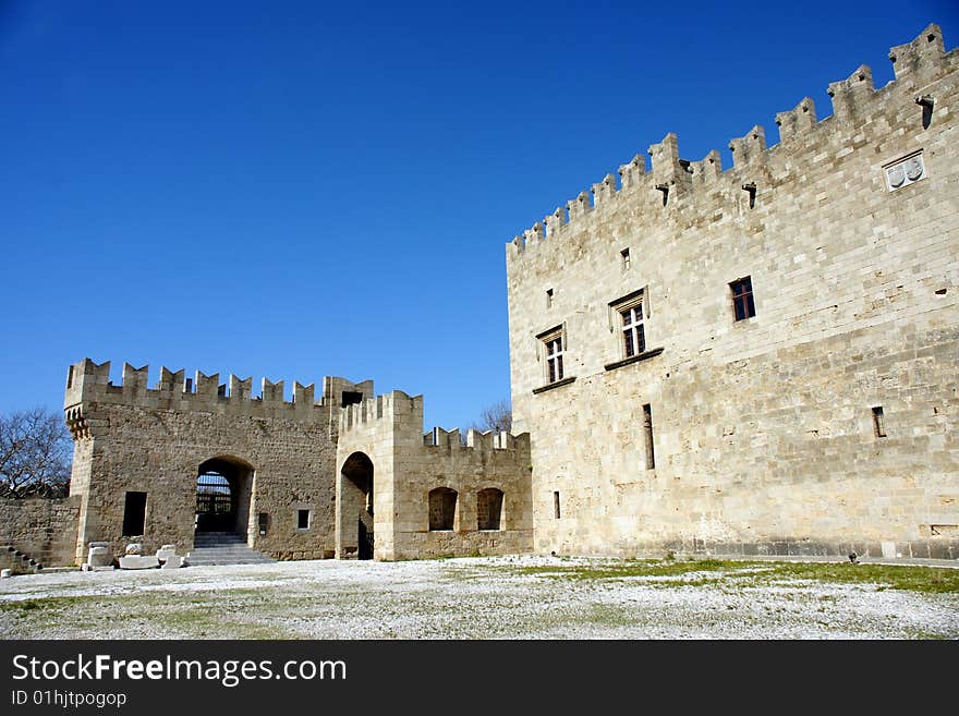 Exterior Of A Medieval Castle In Rhodes Island