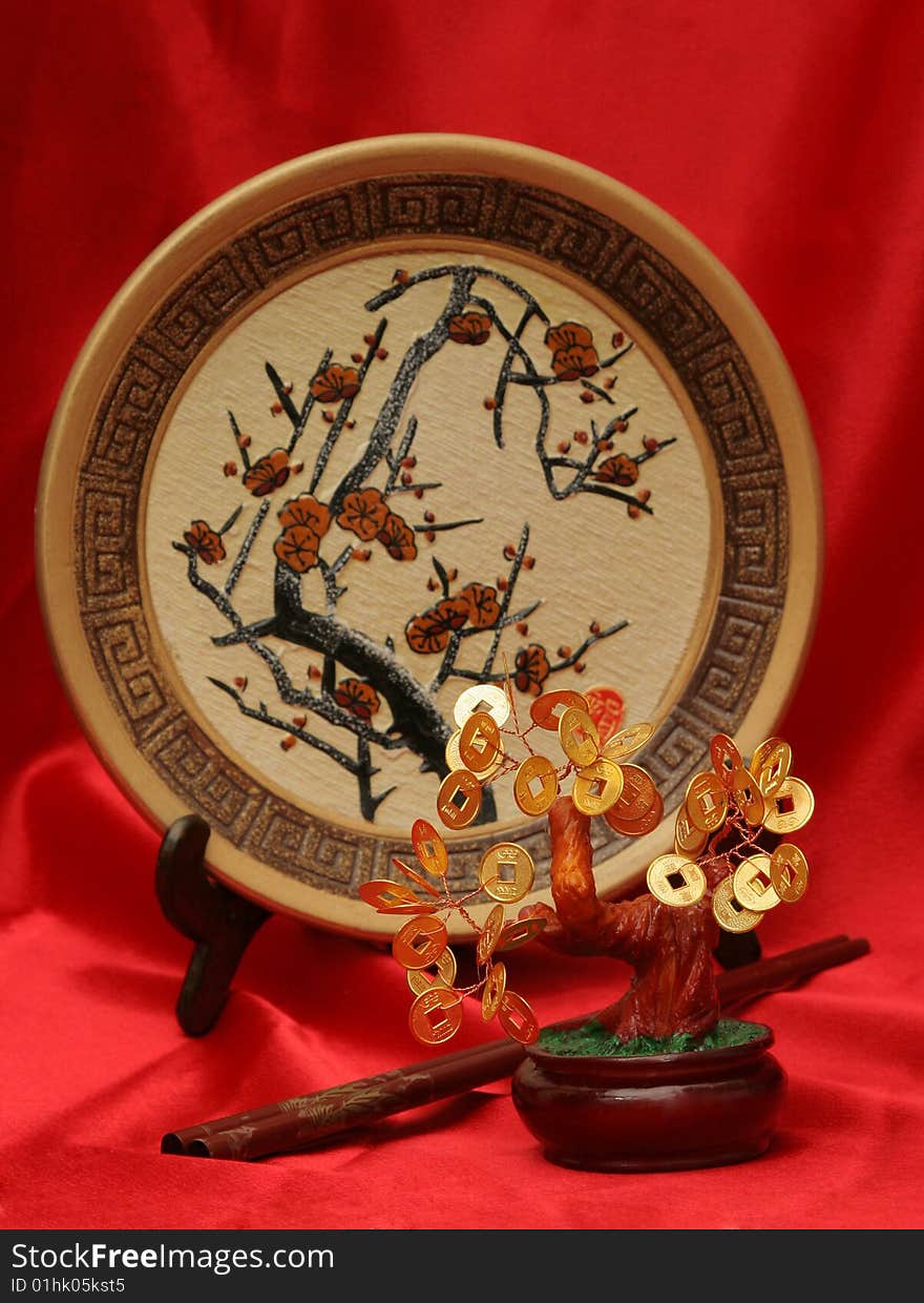 Chinese Money Tree and plate