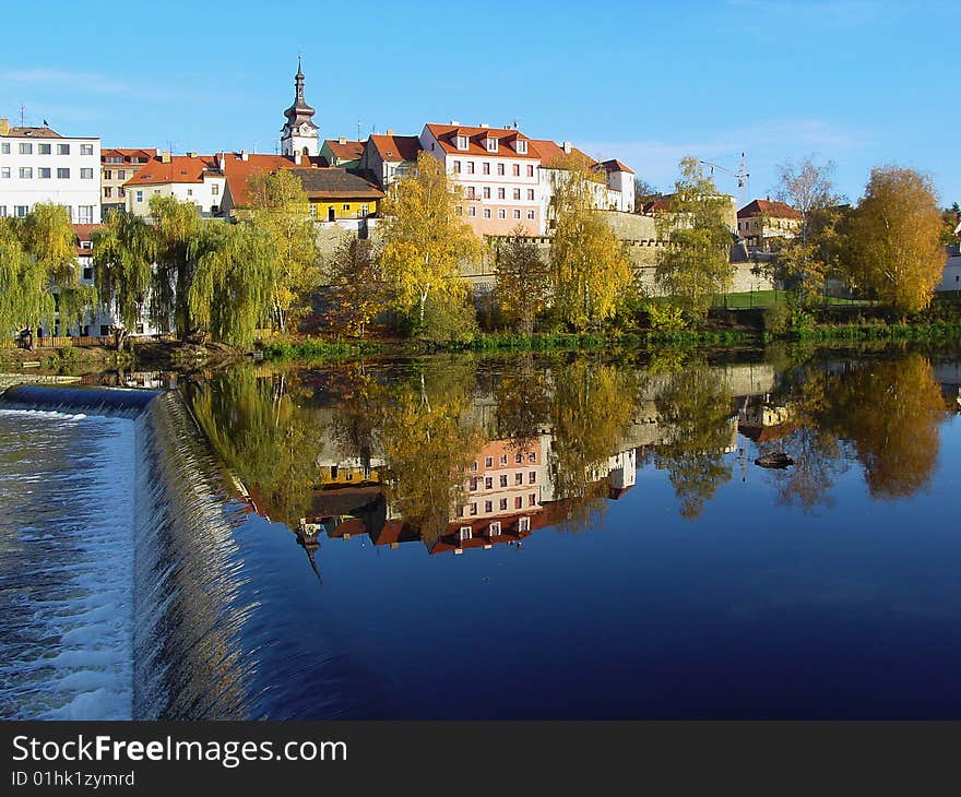 The medieval town Pisek on the river Otava