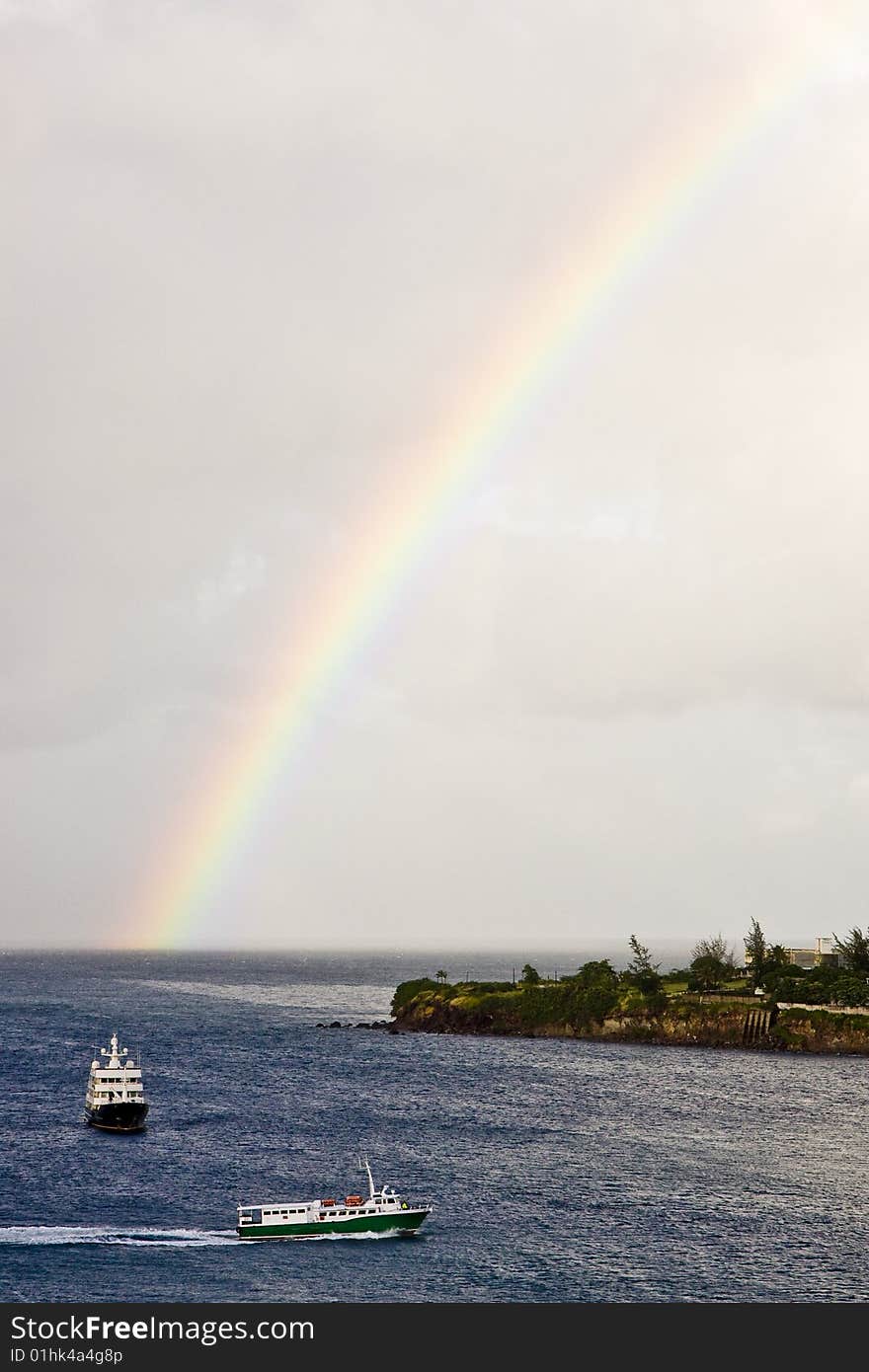 Two Ferries Under Rainbow