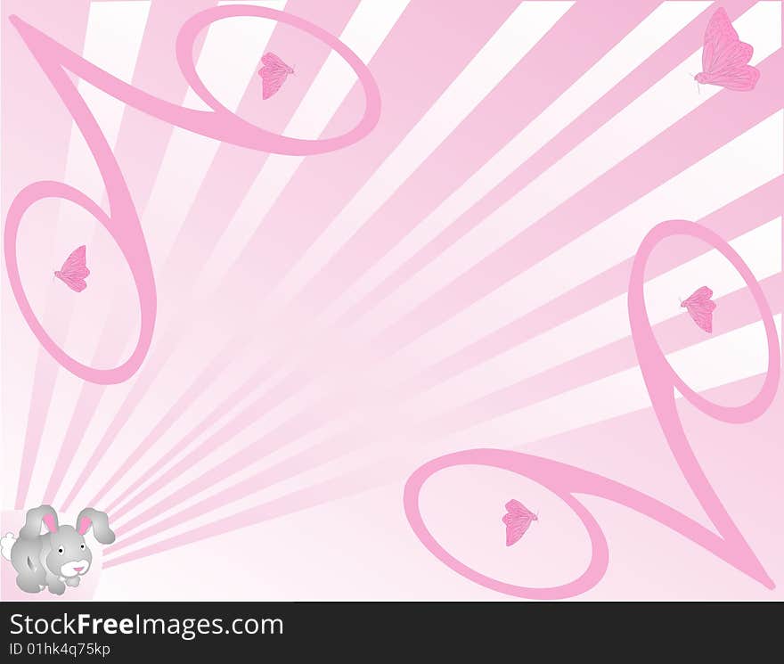 Bunny and butterfly background in Pink