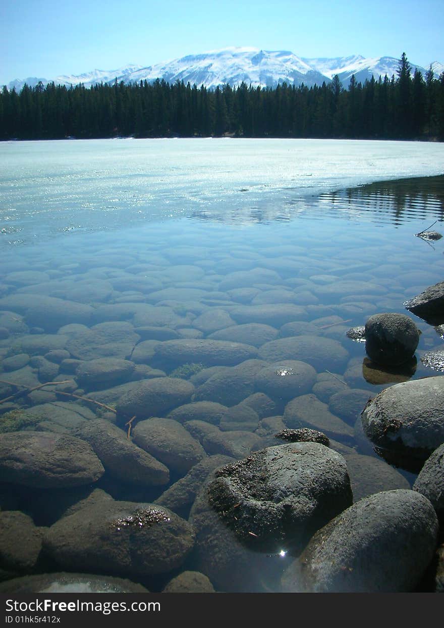 Crystal clear water of a lake in Jasper National Park. Crystal clear water of a lake in Jasper National Park