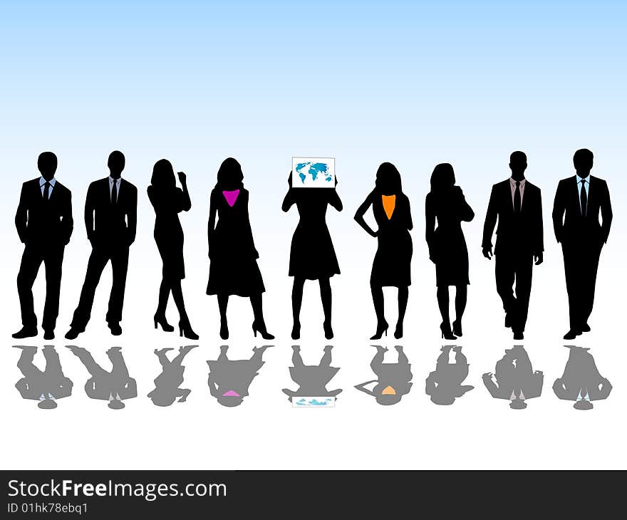 Illustration of business people and map. Illustration of business people and map