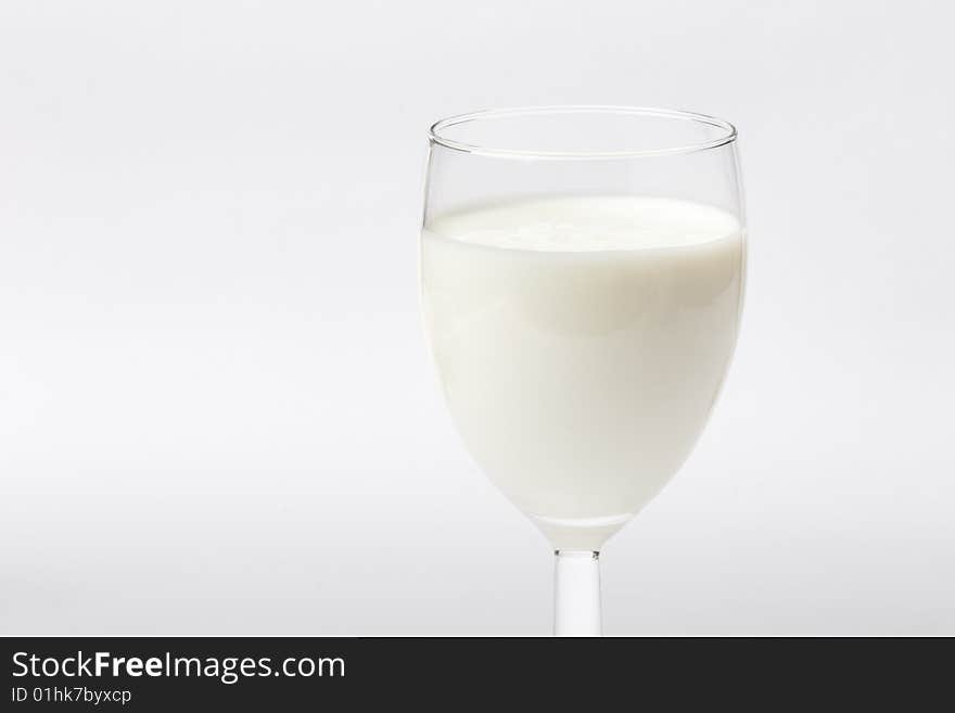 Front view of glass of milk on white background