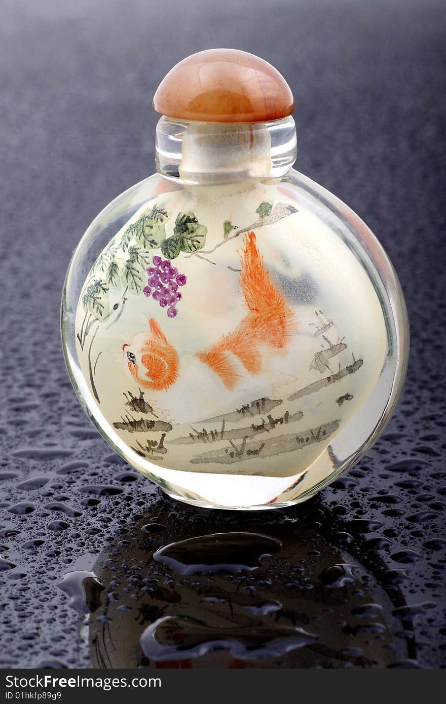 Snuff bottle with inside painting on black.It has more than 100 years of history.