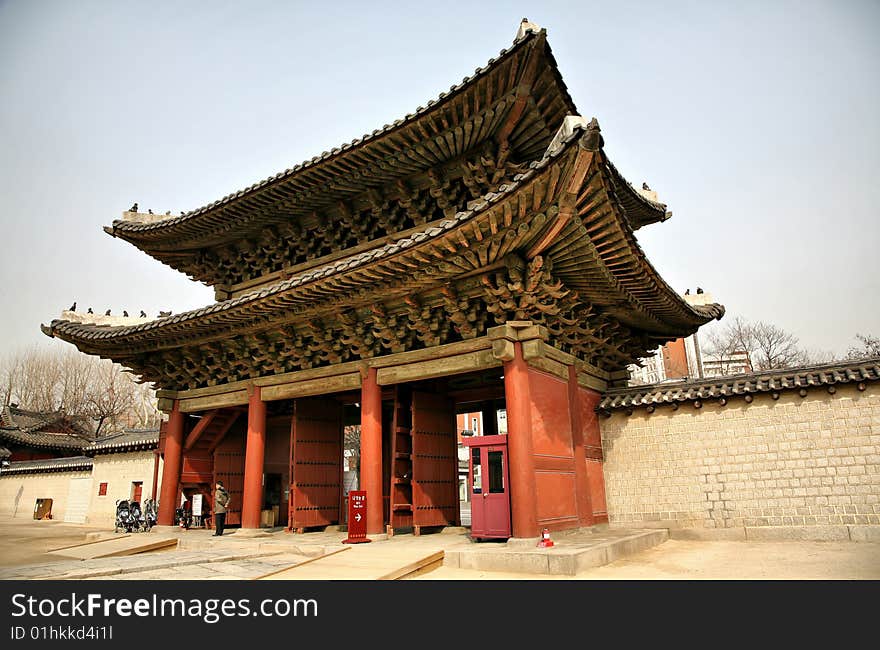 Buddhist Temple Gate against blue sky