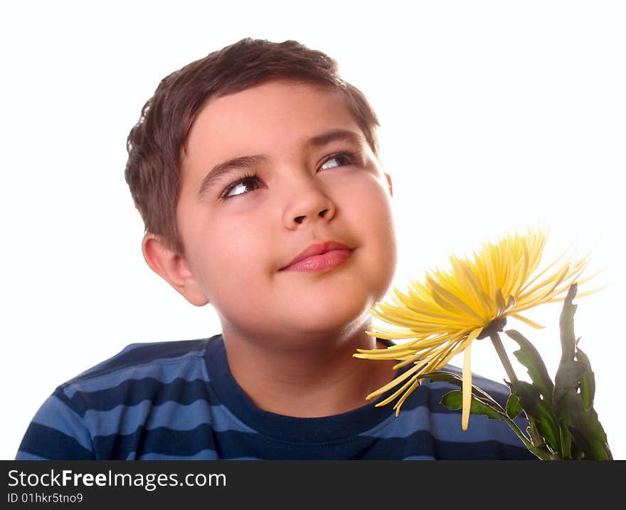 Child and yellow flower