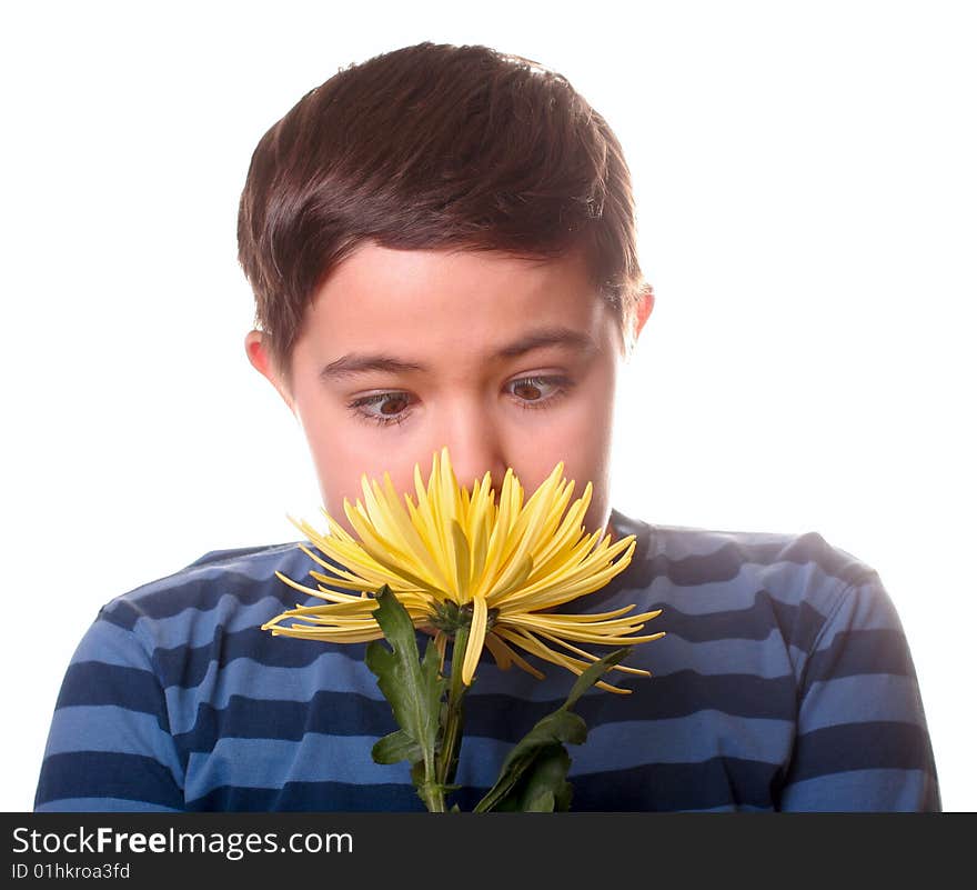 Child and yellow flower