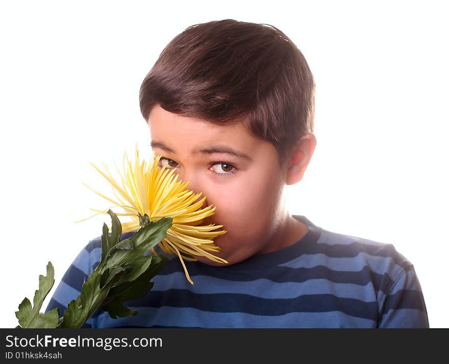 Child and yellow flower