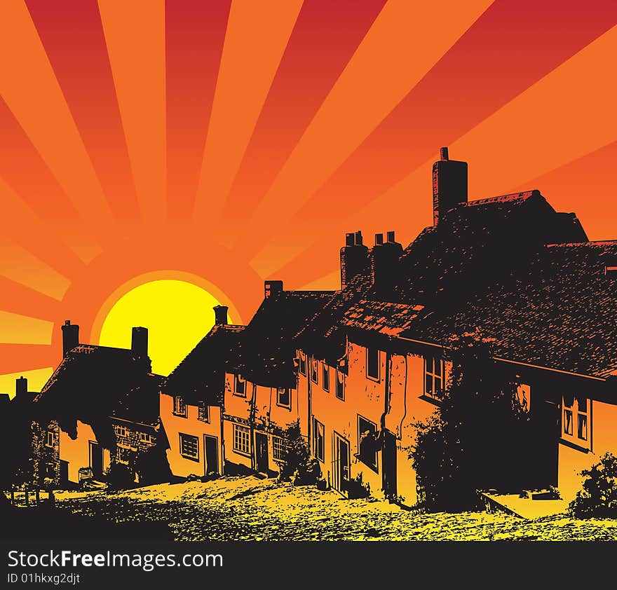 Sunset over a street in shaftesbury