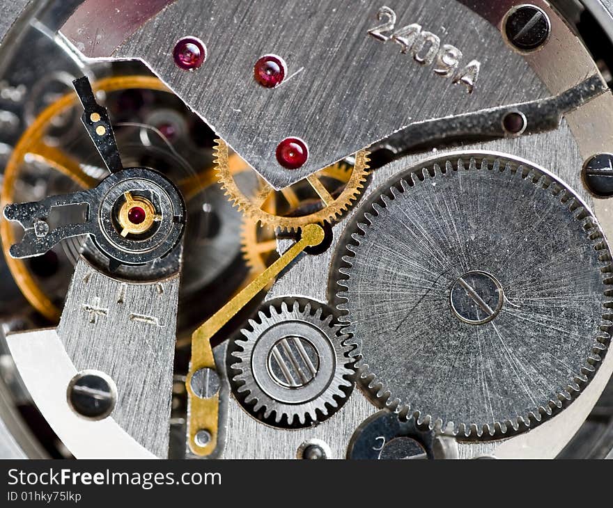 Old clockwork details. Macro, scratches