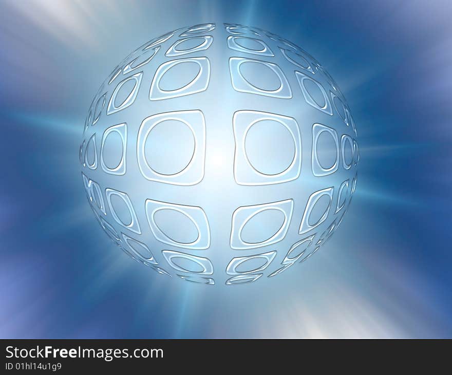 Bright abstraction as a sphere on blue background