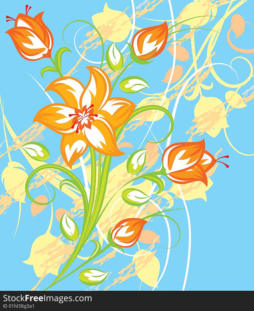 Bright Tiger lily with blue background