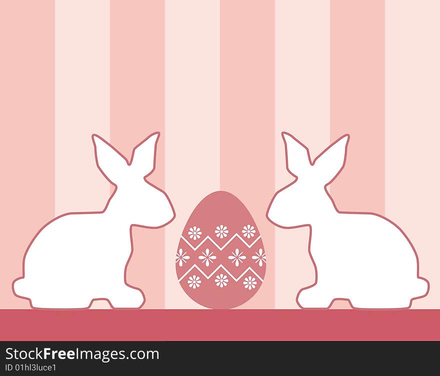 Vector illustration of two Easter bunnies and a decorated Easter egg. Vector illustration of two Easter bunnies and a decorated Easter egg.