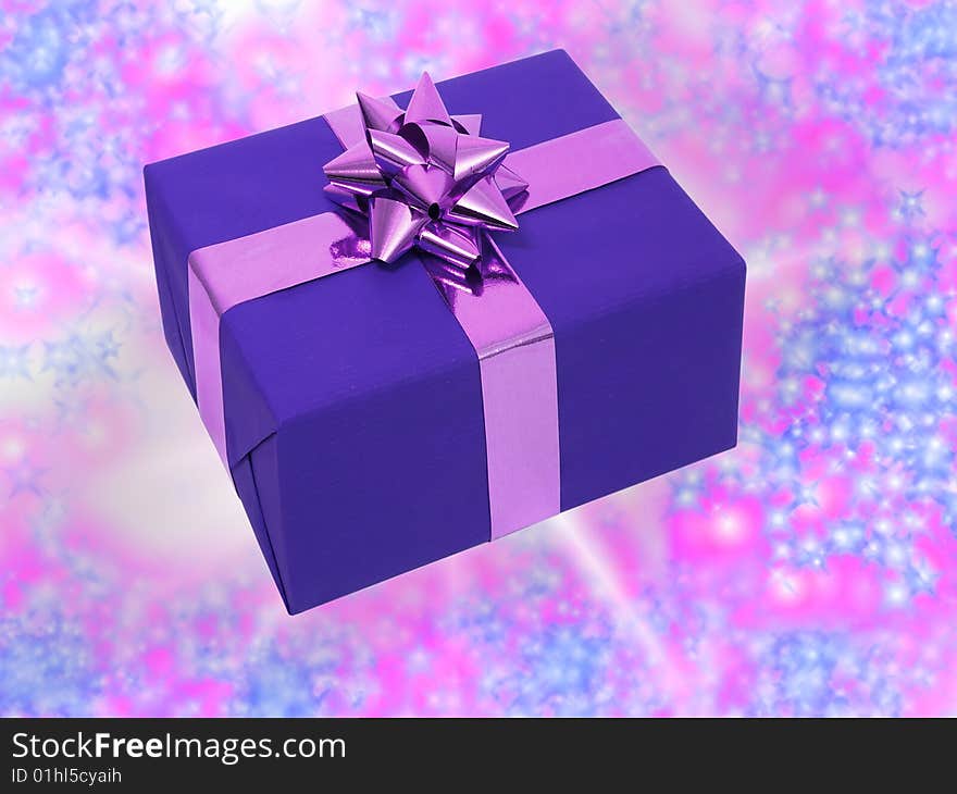 Violet festive box on a bright background