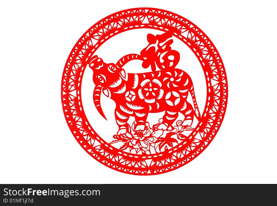 A paper cut of chinese sign for cow lunar year. A paper cut of chinese sign for cow lunar year