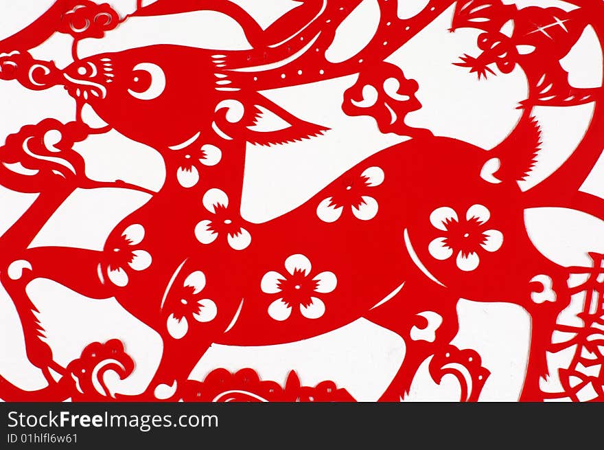 A paper cut of chinese sign for cow lunar year. A paper cut of chinese sign for cow lunar year