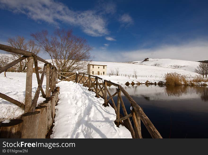 The lake of Colfiorito with snow. The lake of Colfiorito with snow