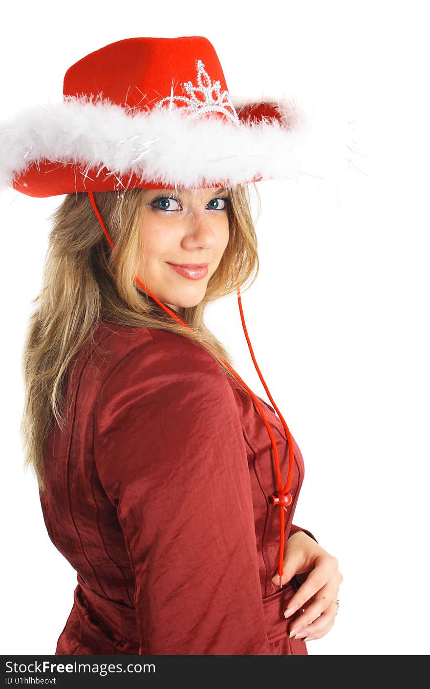 Smiling cowboy girl in hat isolated.